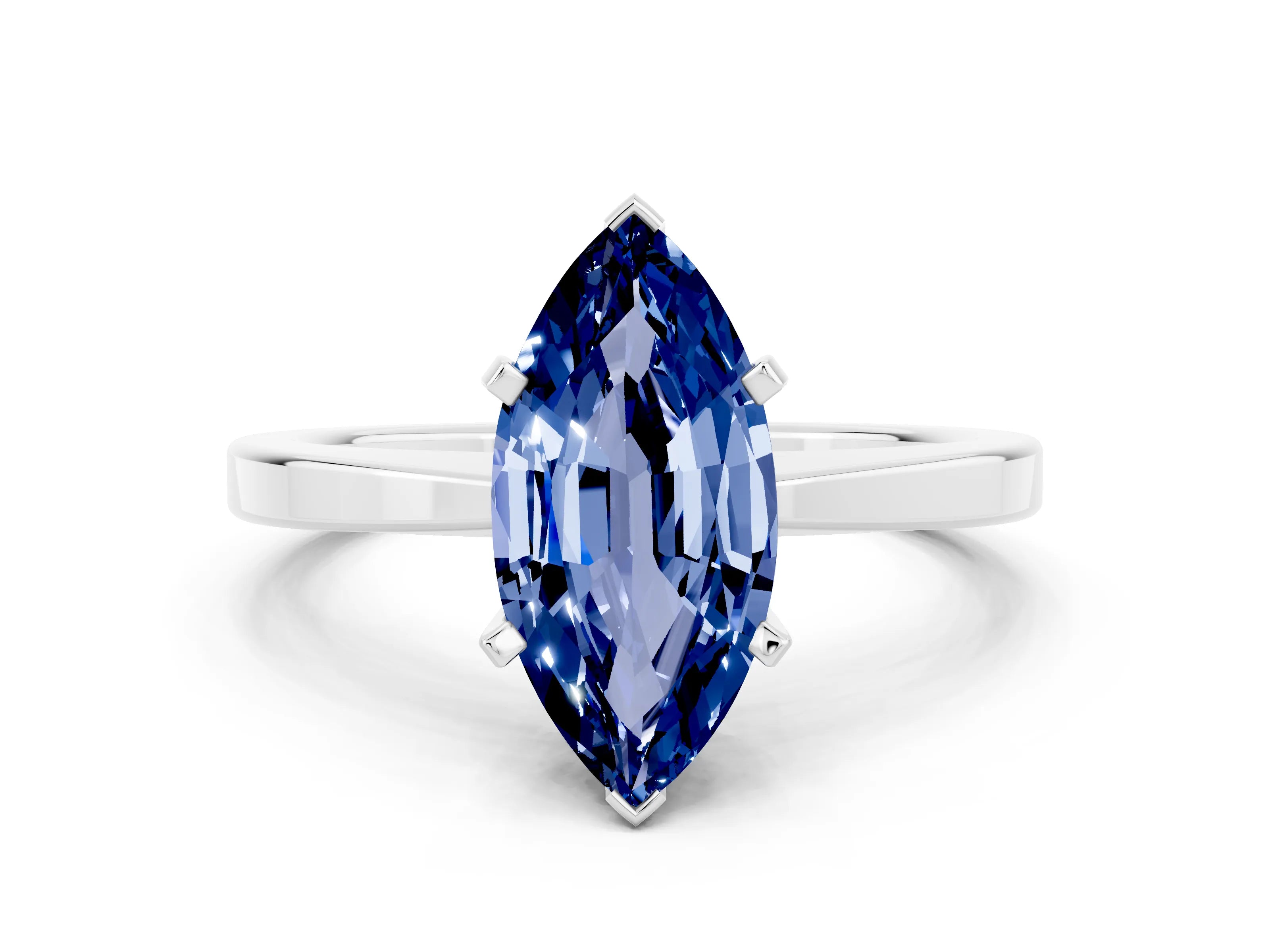 White gold Marquise Cut Blue Sapphire Solitaire Engagement Ring with Classic Band and Four-Prong Setting_24