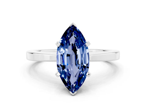 White gold Marquise Cut Blue Sapphire Solitaire Engagement Ring with Classic Band and Four-Prong Setting_24