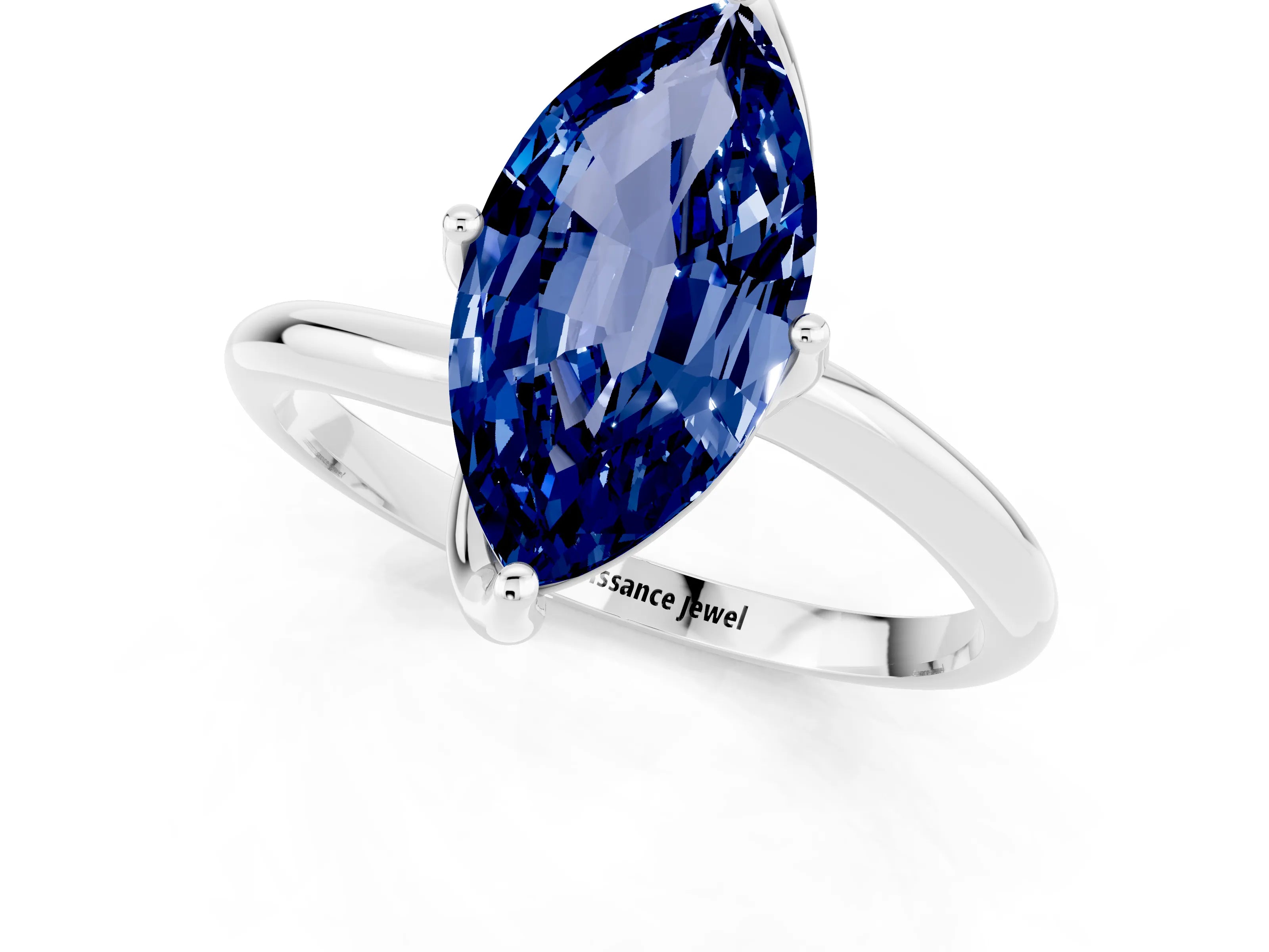 White gold Marquise Cut Blue Sapphire Solitaire Engagement Ring with Four-Prong Setting and Classic Band_35
