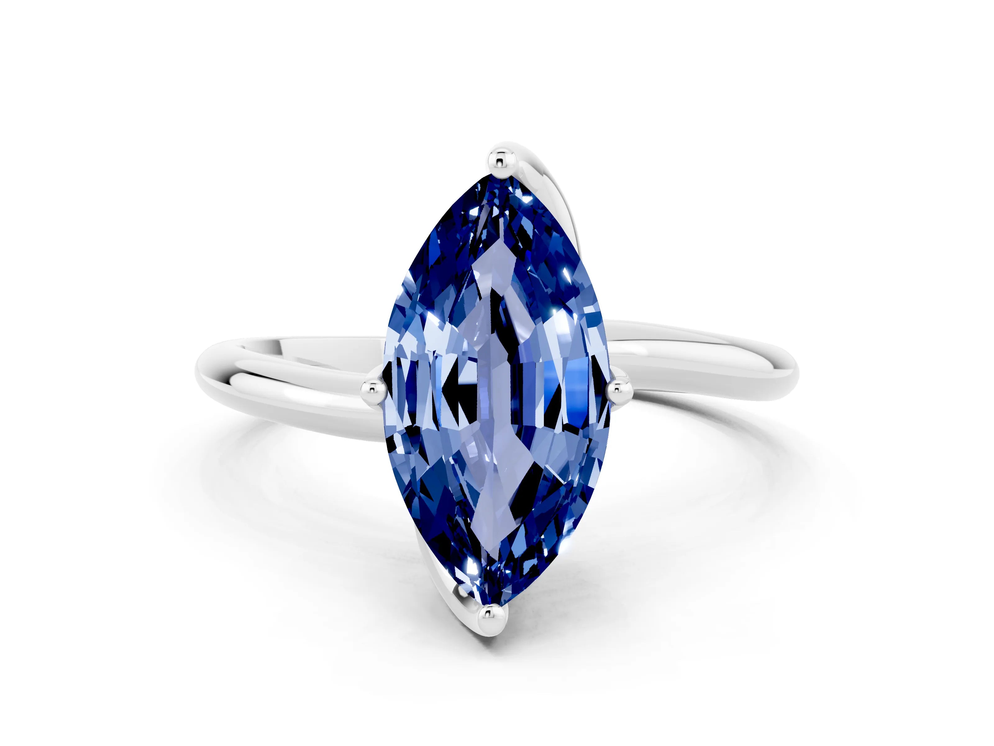White gold Marquise Cut Blue Sapphire Solitaire Engagement Ring with Four-Prong Setting and Classic Band_36