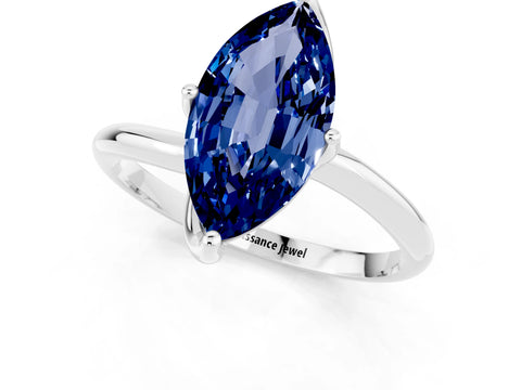 White gold Marquise Cut Blue Sapphire Solitaire Engagement Ring with Four-Prong Setting and Classic Band_37