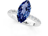 White gold Marquise Cut Blue Sapphire Solitaire Engagement Ring with Pavé Band and Four-Prong Setting_1