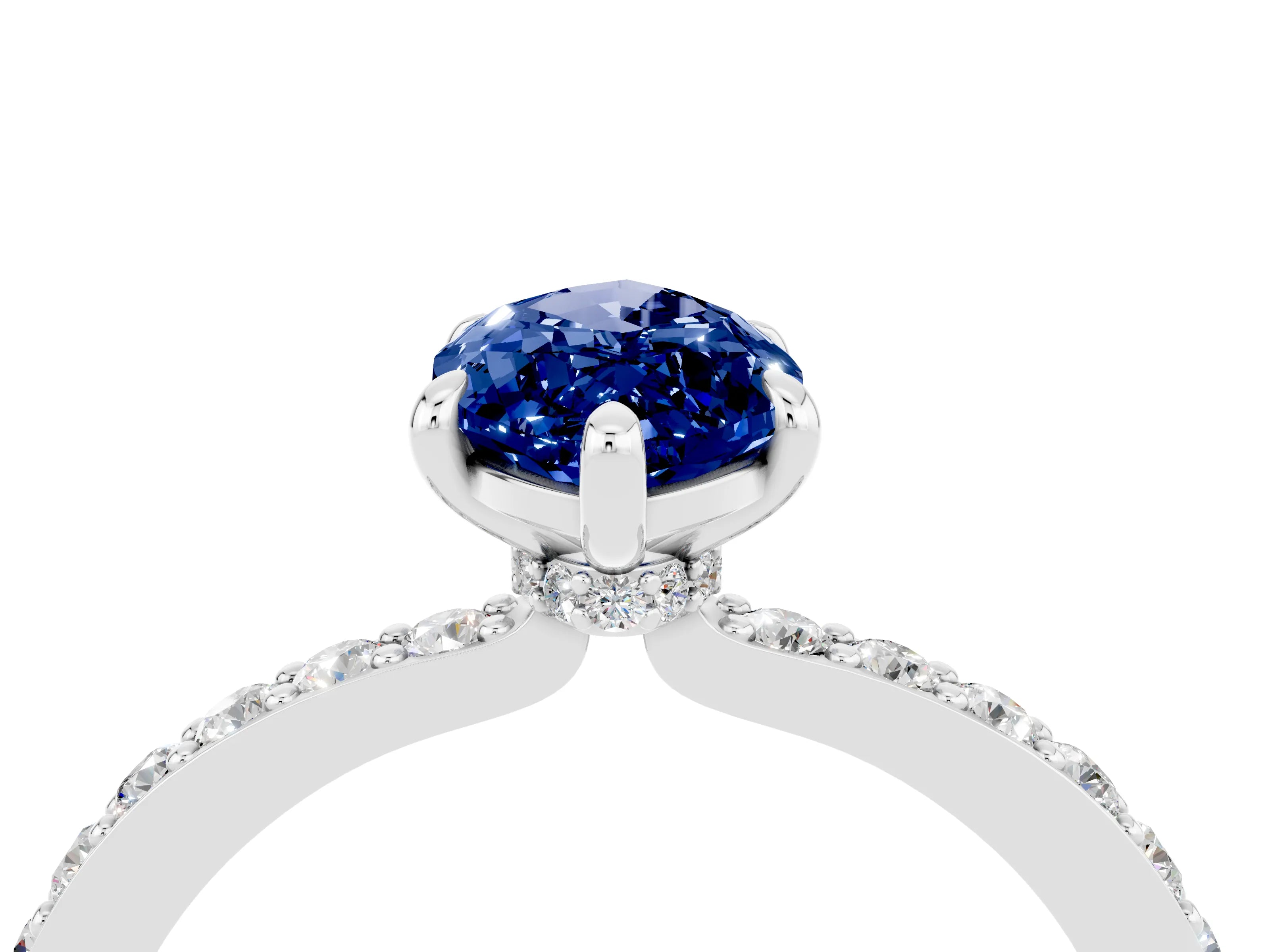 White gold Marquise Cut Blue Sapphire Solitaire Engagement Ring with Pavé Band and Four-Prong Setting_4
