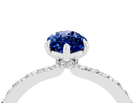 White gold Marquise Cut Blue Sapphire Solitaire Engagement Ring with Pavé Band and Four-Prong Setting_4