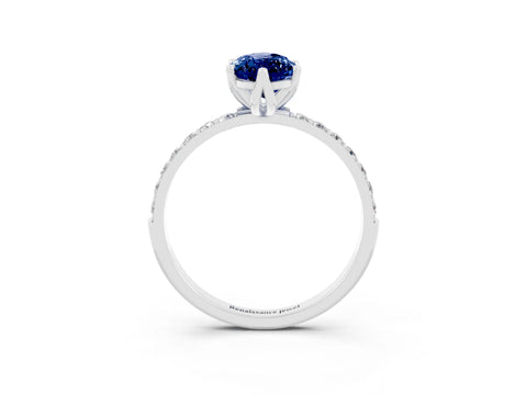 White gold Marquise Cut Blue Sapphire Solitaire Engagement Ring with Pavé Band and Prong Setting_3