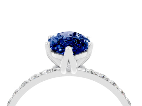 White gold Marquise Cut Blue Sapphire Solitaire Engagement Ring with Pavé Band and Prong Setting_4
