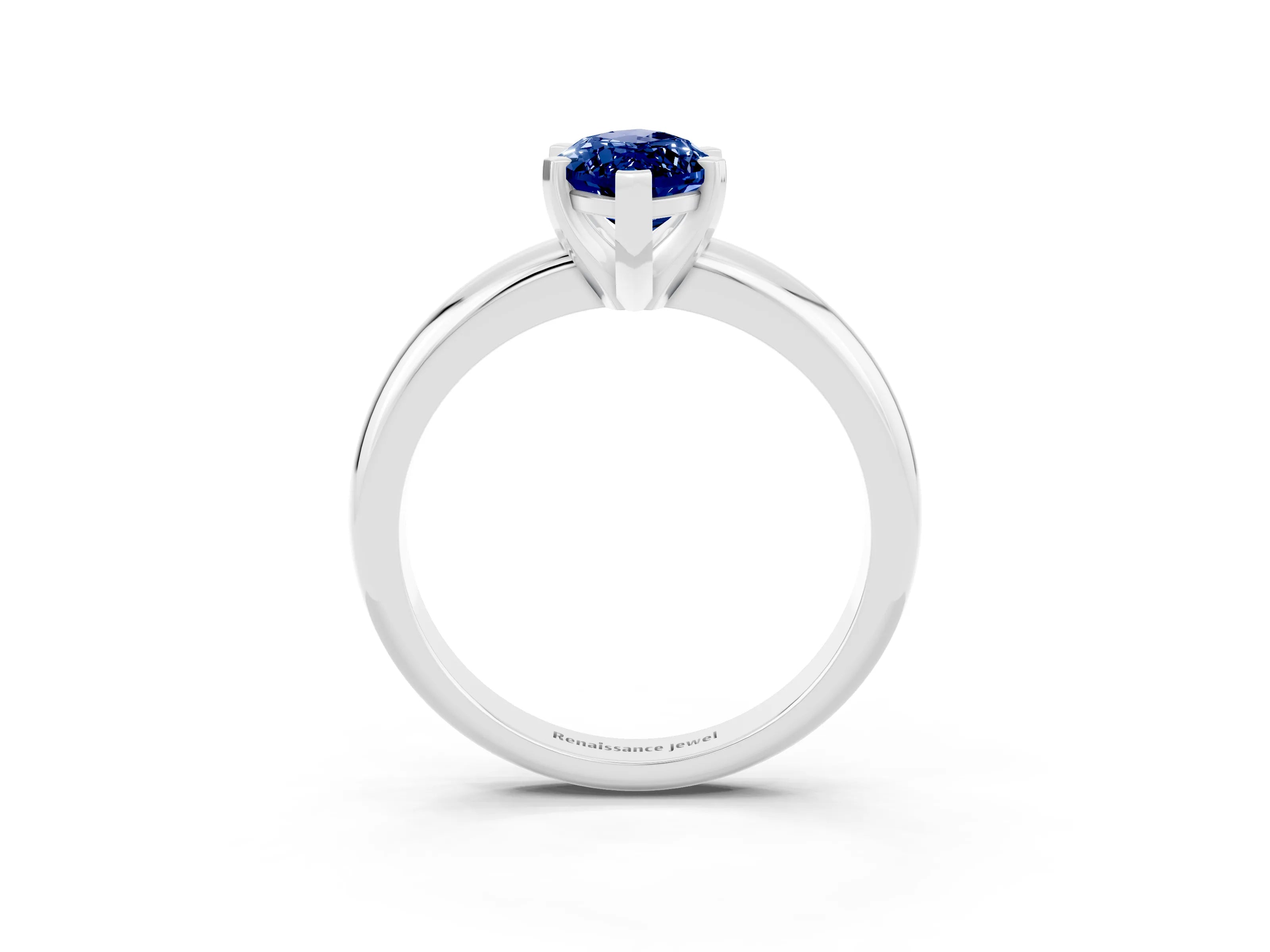 White gold Marquise Cut Blue Sapphire Solitaire Engagement Ring with Round Band and Four-Prong Setting_3