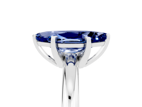 White gold Marquise Cut Blue Sapphire Solitaire Engagement Ring with Round Band and Four-Prong Setting_5