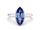 White gold Marquise Cut Blue Sapphire Solitaire Engagement Ring with Round Band and Four-Prong Setting