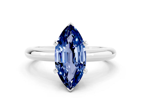 White gold Marquise Cut Blue Sapphire Solitaire Engagement Ring with Round Band and Four-Prong Setting