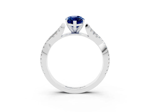 White gold Marquise Cut Blue Sapphire Solitaire Engagement Ring with Twisted Pavé Band and Four-Prong Setting_3