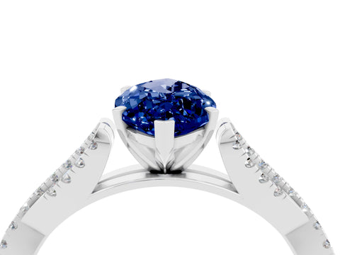 White gold Marquise Cut Blue Sapphire Solitaire Engagement Ring with Twisted Pavé Band and Four-Prong Setting_4