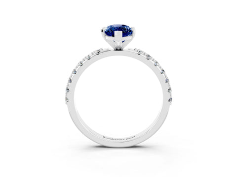 White gold Marquise Cut Blue Sapphire Solitaire Pavé Band with Four-Prong Setting_3
