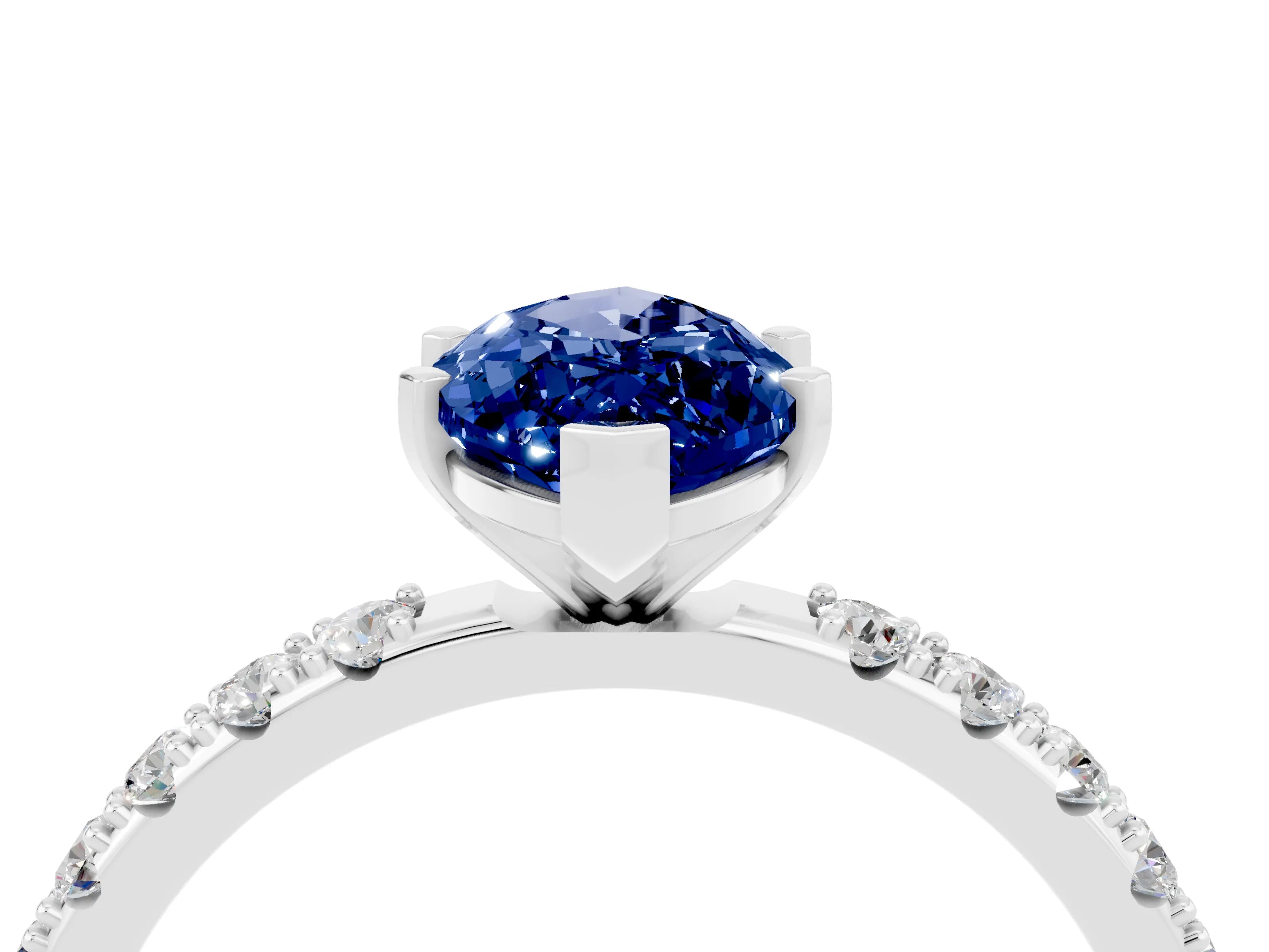 White gold Marquise Cut Blue Sapphire Solitaire Pavé Band with Four-Prong Setting_4