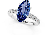White gold Marquise Cut Blue Sapphire Solitaire Pavé Engagement Ring with Round Band and Prong Setting_13