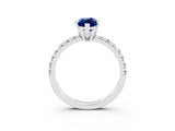 White gold Marquise Cut Blue Sapphire Solitaire Pavé Engagement Ring with Round Band and Prong Setting_15