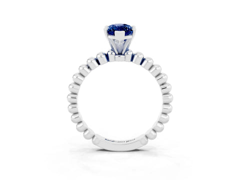 White gold Marquise Cut Blue Sapphire Solitaire Ring with Beaded Band and Prong Setting_27