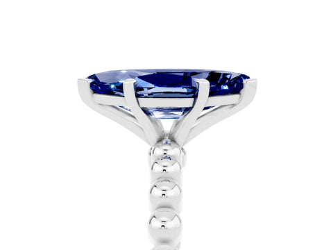 White gold Marquise Cut Blue Sapphire Solitaire Ring with Beaded Band and Prong Setting_41