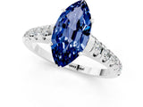 White gold Marquise Cut Blue Sapphire Solitaire Ring with Cathedral Setting and Pavé Band_1