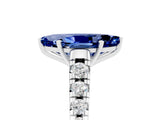White gold Marquise Cut Blue Sapphire Solitaire Ring with Cathedral Setting and Pavé Band_5