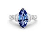 White gold Marquise Cut Blue Sapphire Solitaire Ring with Filigree Band and Four-Prong Setting_24