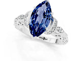 White gold Marquise Cut Blue Sapphire Solitaire Ring with Filigree Band and Four-Prong Setting_25