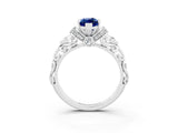 White gold Marquise Cut Blue Sapphire Solitaire Ring with Filigree Band and Four-Prong Setting_27
