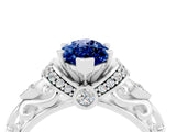 White gold Marquise Cut Blue Sapphire Solitaire Ring with Filigree Band and Four-Prong Setting_28