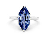 White gold Marquise Cut Blue Sapphire Solitaire Ring with Flower Prong Setting and Classic Band_12