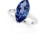 White gold Marquise Cut Blue Sapphire Solitaire Ring with Flower Prong Setting and Classic Band_13