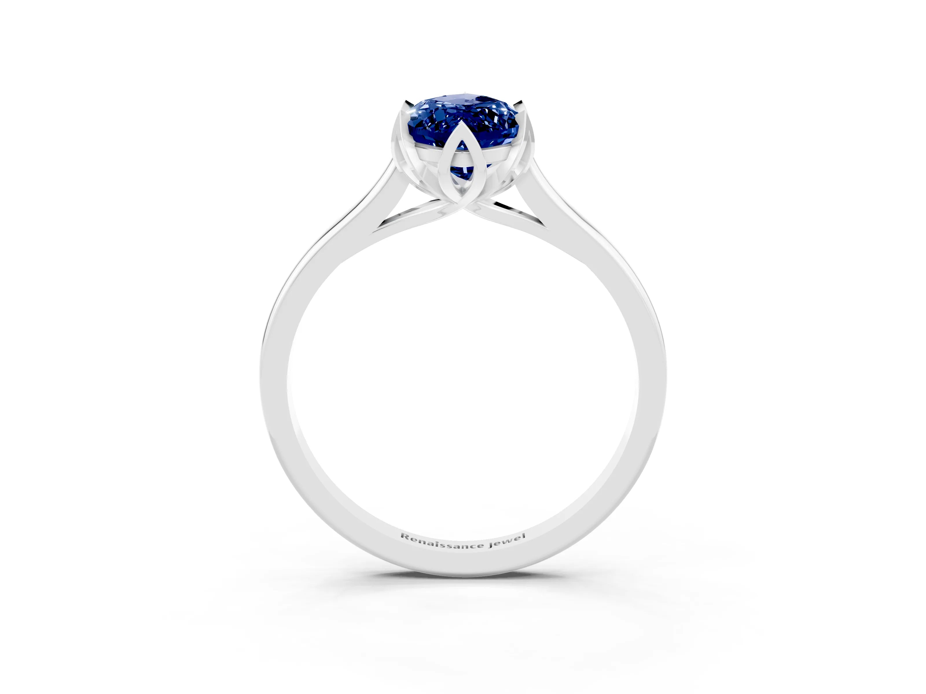 White gold Marquise Cut Blue Sapphire Solitaire Ring with Flower Prong Setting and Classic Band_15