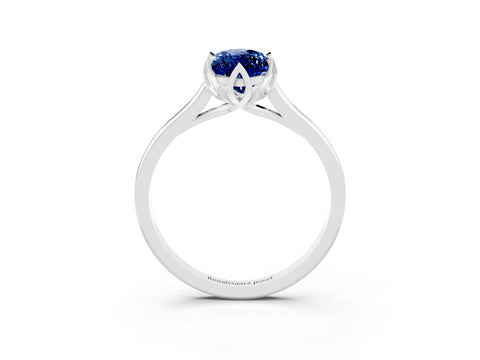 White gold Marquise Cut Blue Sapphire Solitaire Ring with Flower Prong Setting and Classic Band_15