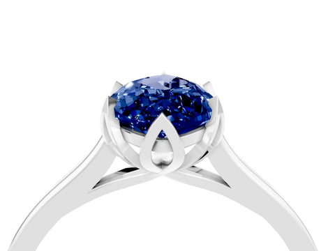 White gold Marquise Cut Blue Sapphire Solitaire Ring with Flower Prong Setting and Classic Band_16