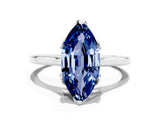 White gold Marquise Cut Blue Sapphire Solitaire Ring with Flower Prong Setting and Classic Band_48