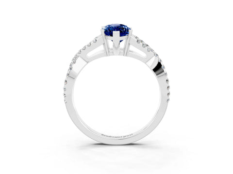 White gold Marquise Cut Blue Sapphire Solitaire Ring with Four-Prong Setting and Twisted Pavé Band_3