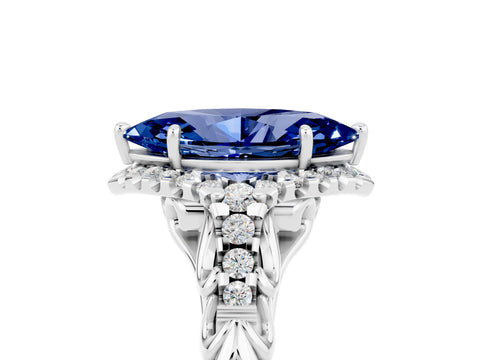 White gold Marquise Cut Blue Sapphire Solitaire Ring with Hidden Halo and Pavé Band_17