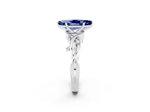 White gold Marquise Cut Blue Sapphire Solitaire Ring with Milgrain Pavé Band and Four-Prong Setting_38