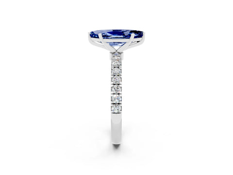White gold Marquise Cut Blue Sapphire Solitaire Ring with Pavé Accents and Four-Prong Setting_2