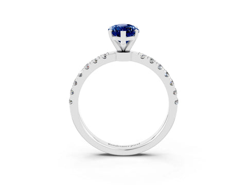 White gold Marquise Cut Blue Sapphire Solitaire Ring with Pavé Accents and Four-Prong Setting_3