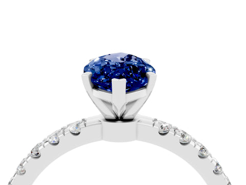 White gold Marquise Cut Blue Sapphire Solitaire Ring with Pavé Accents and Four-Prong Setting_4