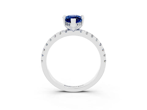 White gold Marquise Cut Blue Sapphire Solitaire Ring with Pavé Band and Four-Prong Setting_27