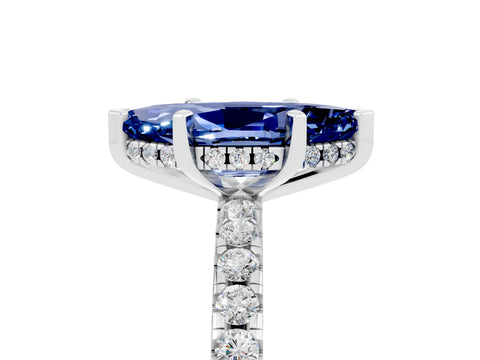 White gold Marquise Cut Blue Sapphire Solitaire Ring with Pavé Band and Four-Prong Setting_29