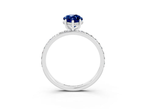 White gold Marquise Cut Blue Sapphire Solitaire Ring with Pavé Band and Hidden Halo_3
