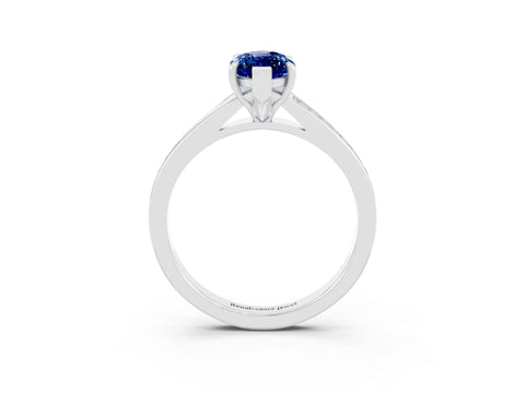 White gold Marquise Cut Blue Sapphire Solitaire Ring with Pavé Band and Prong Setting_3