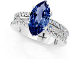 White gold Marquise Cut Blue Sapphire Solitaire Ring with Pavé and Channel Set Band_1
