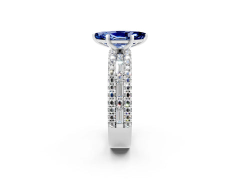 White gold Marquise Cut Blue Sapphire Solitaire Ring with Pavé and Channel Set Band_2