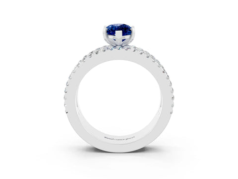 White gold Marquise Cut Blue Sapphire Solitaire Ring with Pavé and Channel Set Band_3