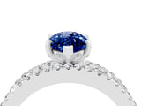 White gold Marquise Cut Blue Sapphire Solitaire Ring with Pavé and Channel Set Band_4