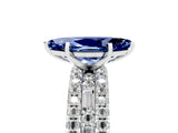 White gold Marquise Cut Blue Sapphire Solitaire Ring with Pavé and Channel Set Band_5
