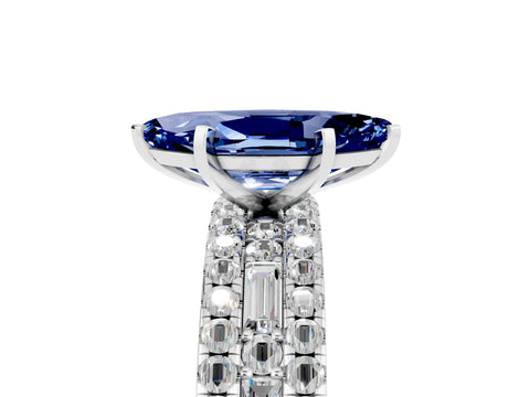 White gold Marquise Cut Blue Sapphire Solitaire Ring with Pavé and Channel Set Band_5
